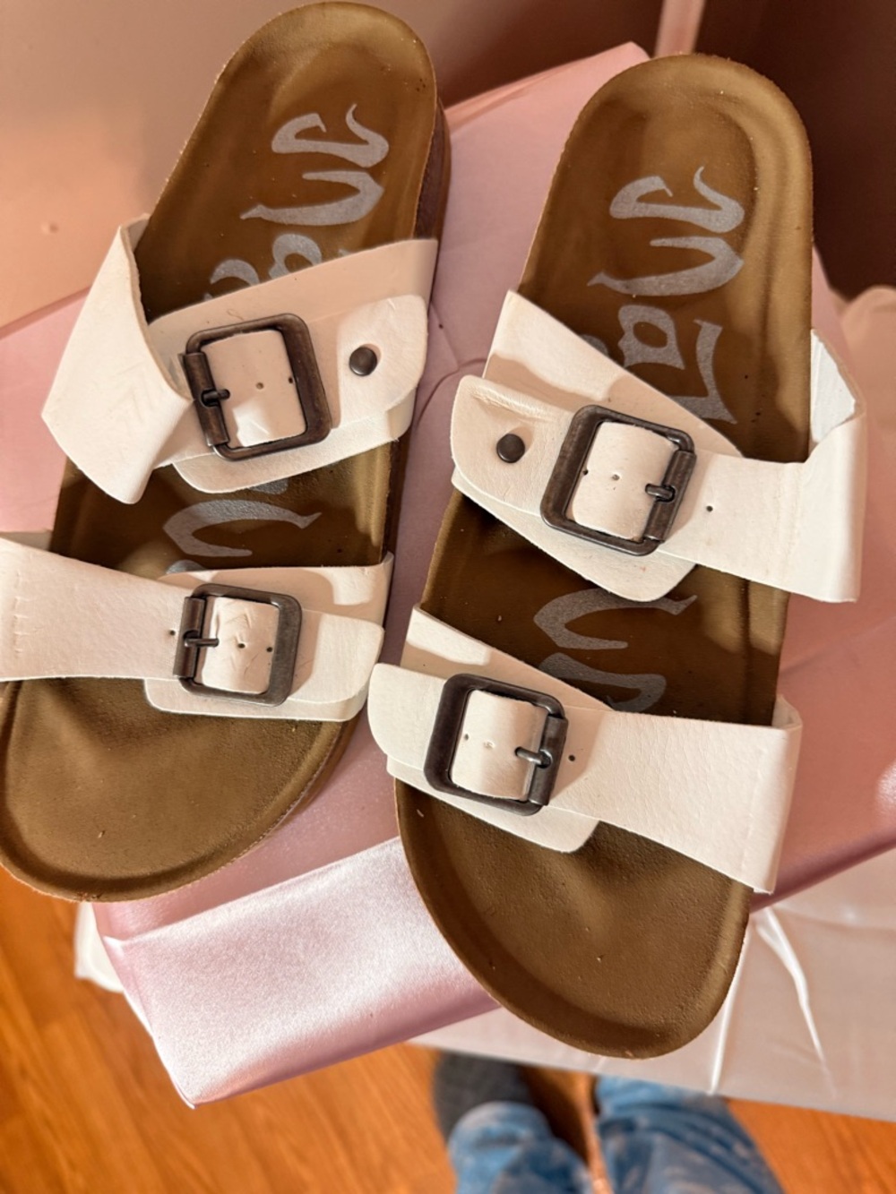Mad Love White Double Buckle Slide Sandals Size 7